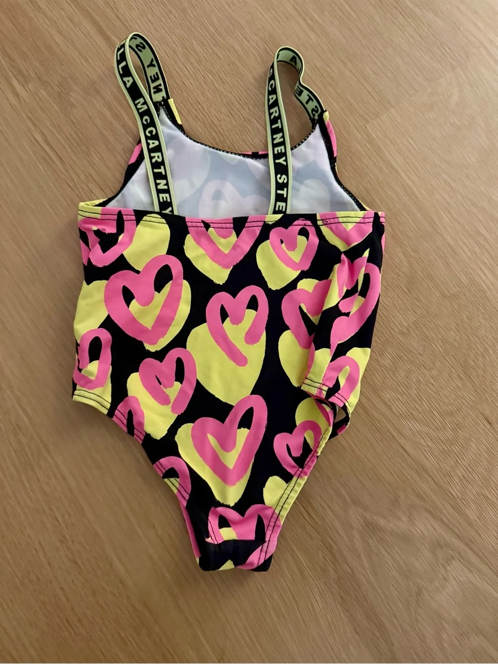 Stella McCartney Kids Black Neon Pink & Lime Heart Swim One-Piece